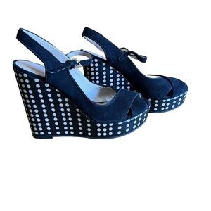 Tory Burch Espadrilles Wedge Sandals 8.5 M‎ Black Suede Slingback